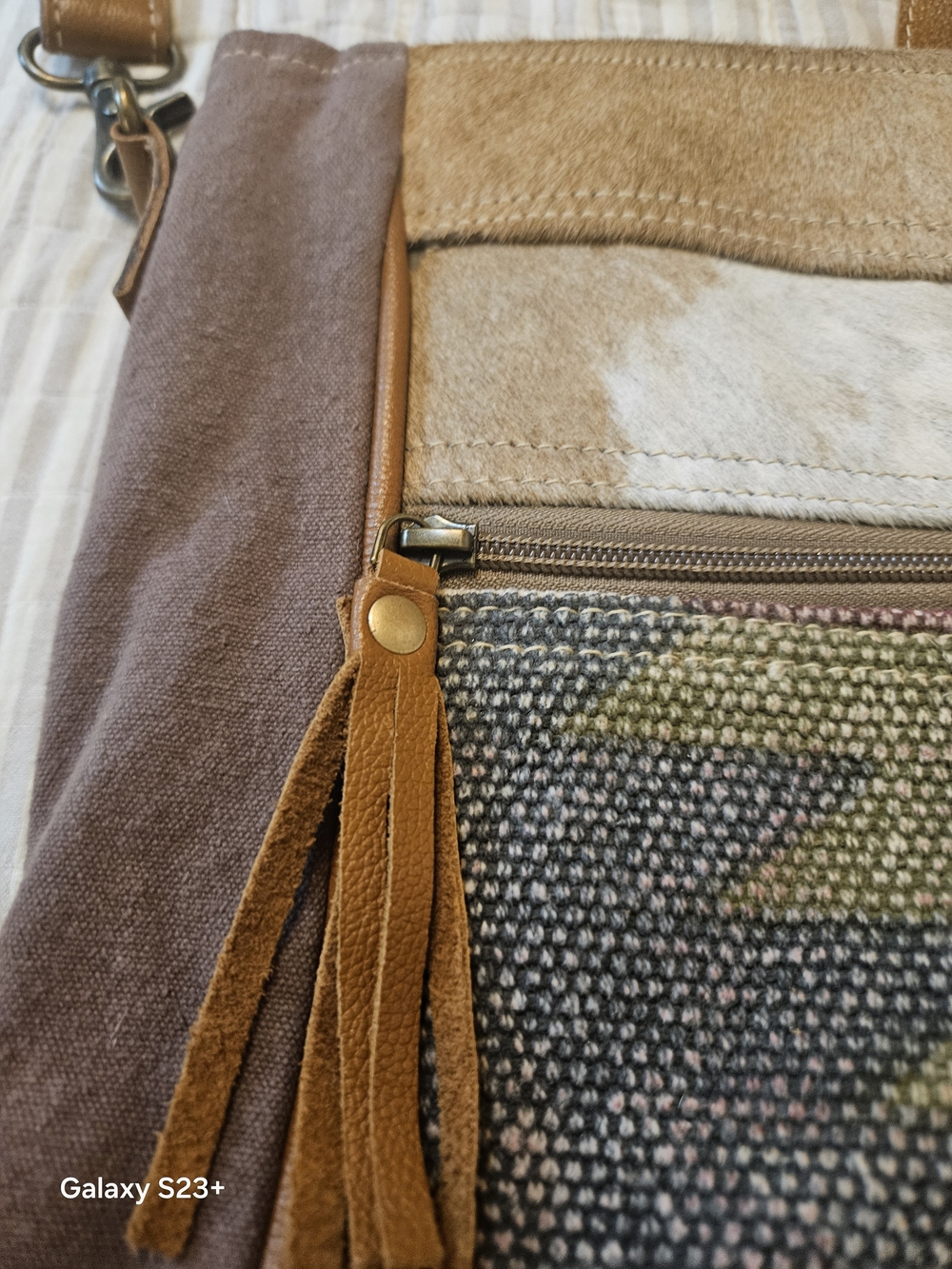 Myra Bag Tan and Multicolor Woven Tote with Leather Straps - Picture 8 of 16